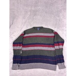 Vintage Nautica Striped Knit Sweater Men's Large Cotton Linen Ribbed Crewneck